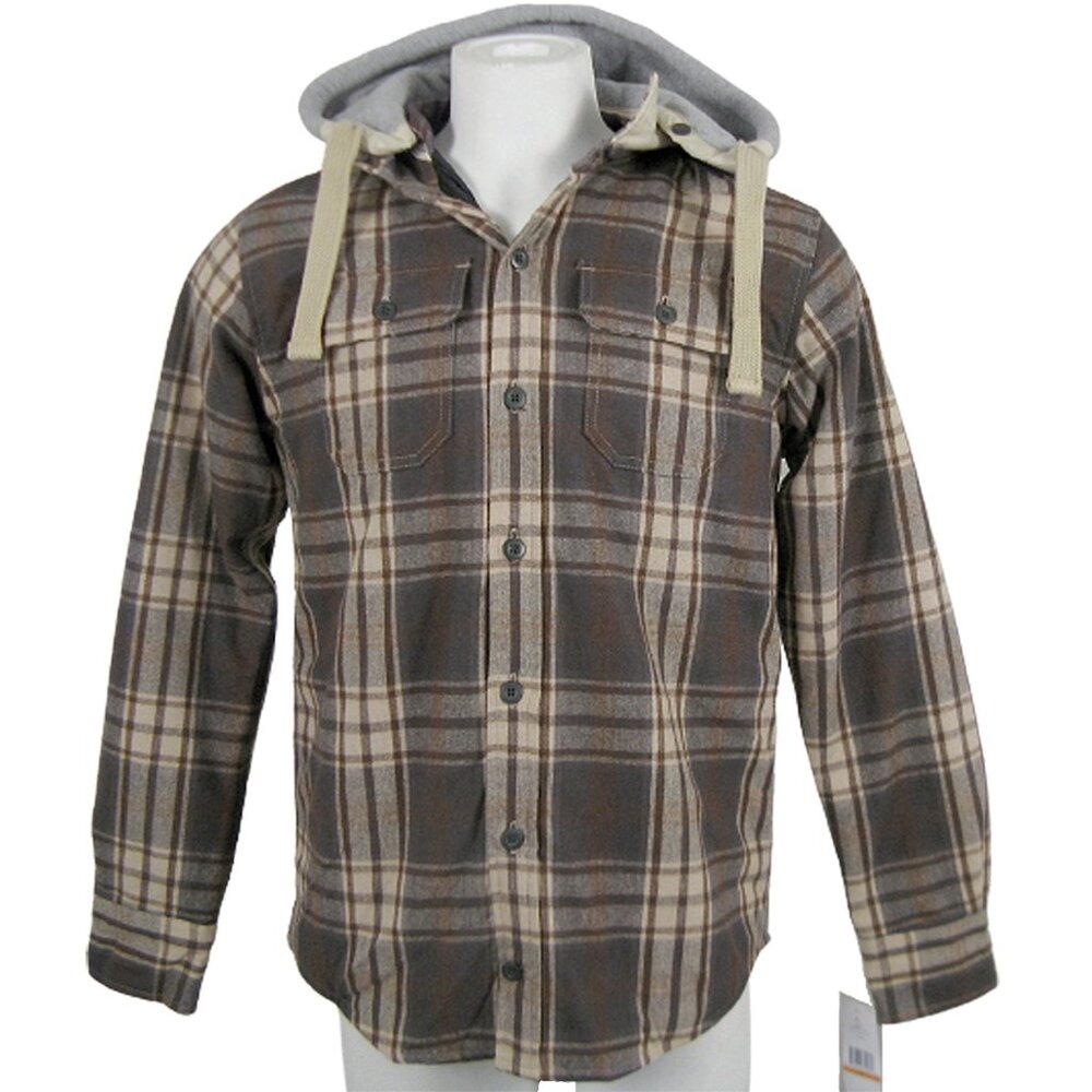 NEW $189 Tommy Hilfiger Shirt Jacket! Brown Plaid Insulated Removable Hood Heavy